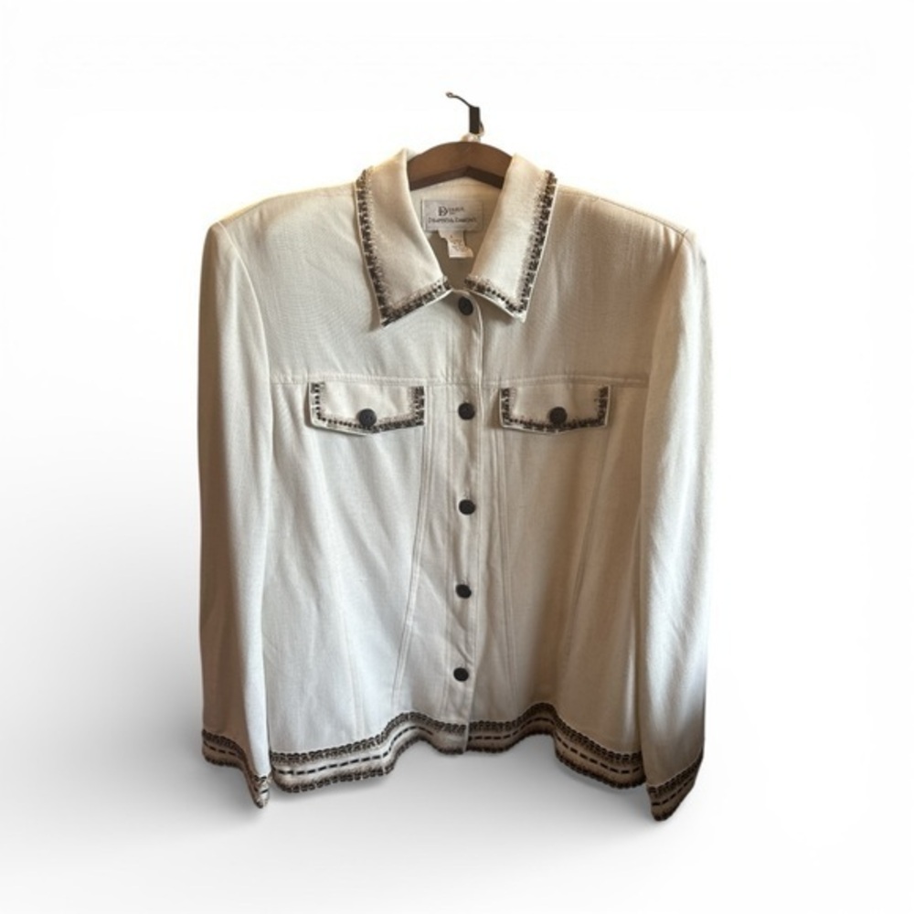 Draper’s & Damon’s Chic White Button-Up Beaded Casual Jacket Women’s Size Large